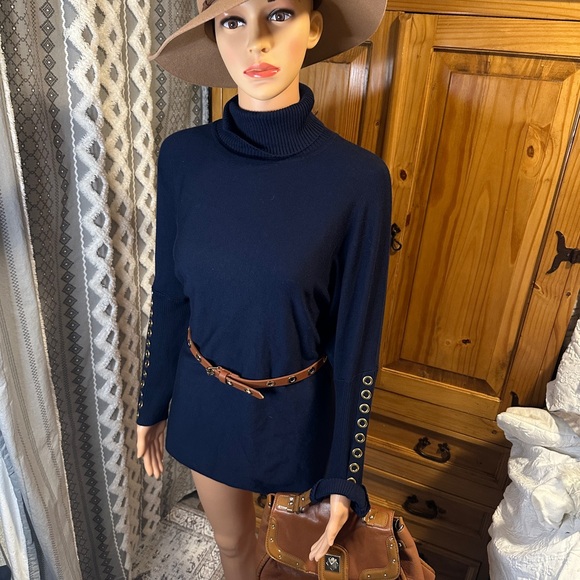 4/$16 Joseph A. Navy Turtleneck Sweater with Buttoned Sleeves NWT - Picture 3 of 3